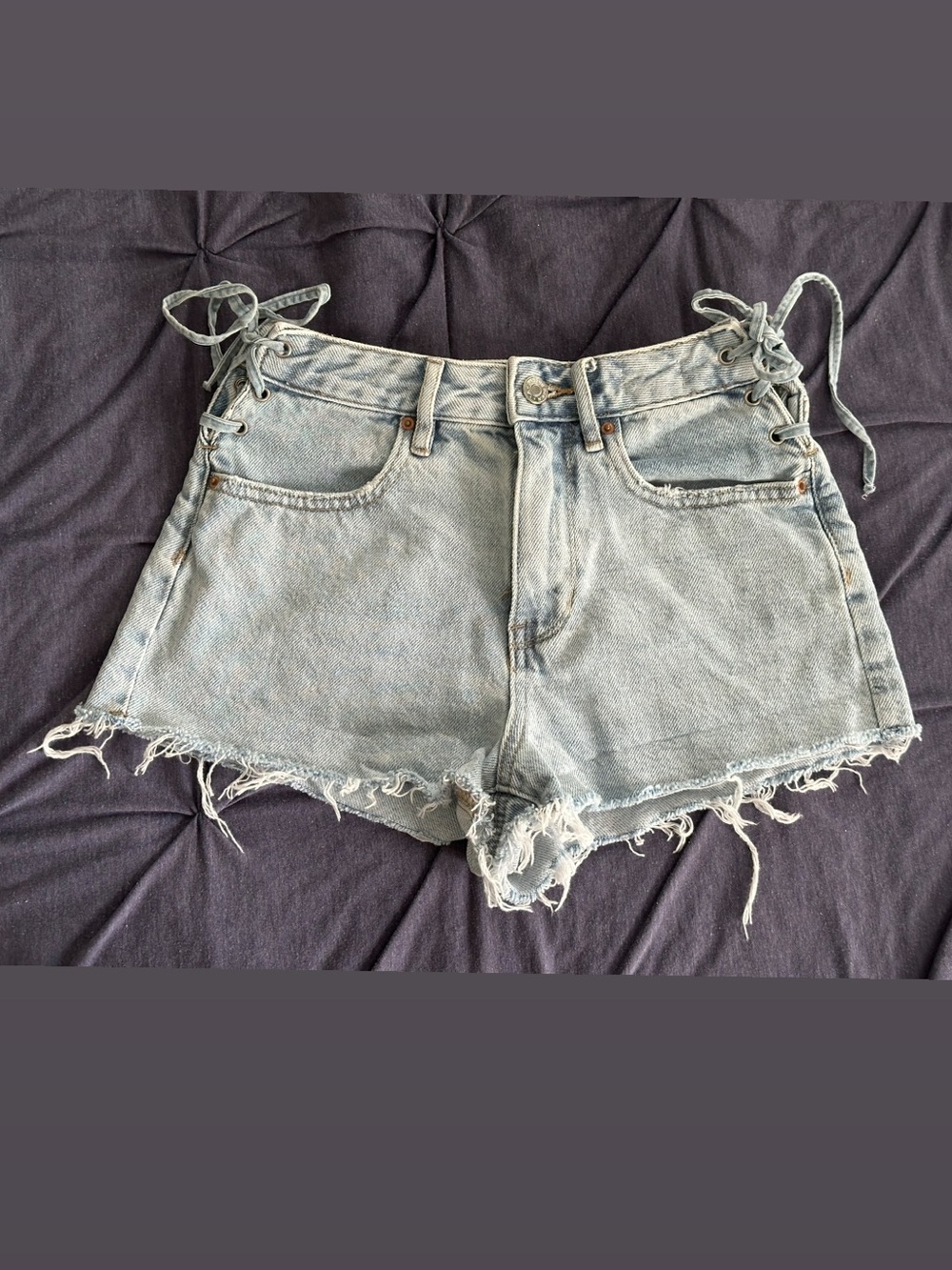 PacSun Light Wash Side Tie Distressed Denim Shorts
